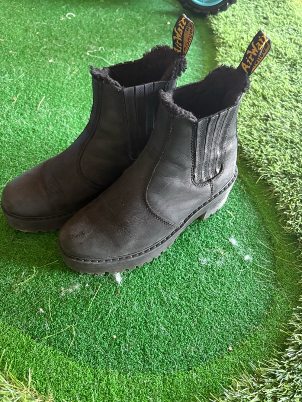 Dr. Martens Black Leather Chelsea Boots with Shearling Collar
